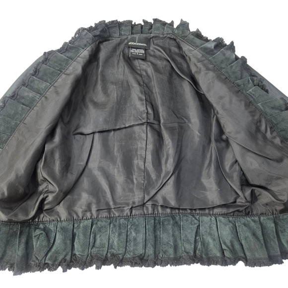 Vintage Y2K Black Leather Jacket Womens Small Ruffle Whimsygoth Romance Coquette - Picture 8 of 12